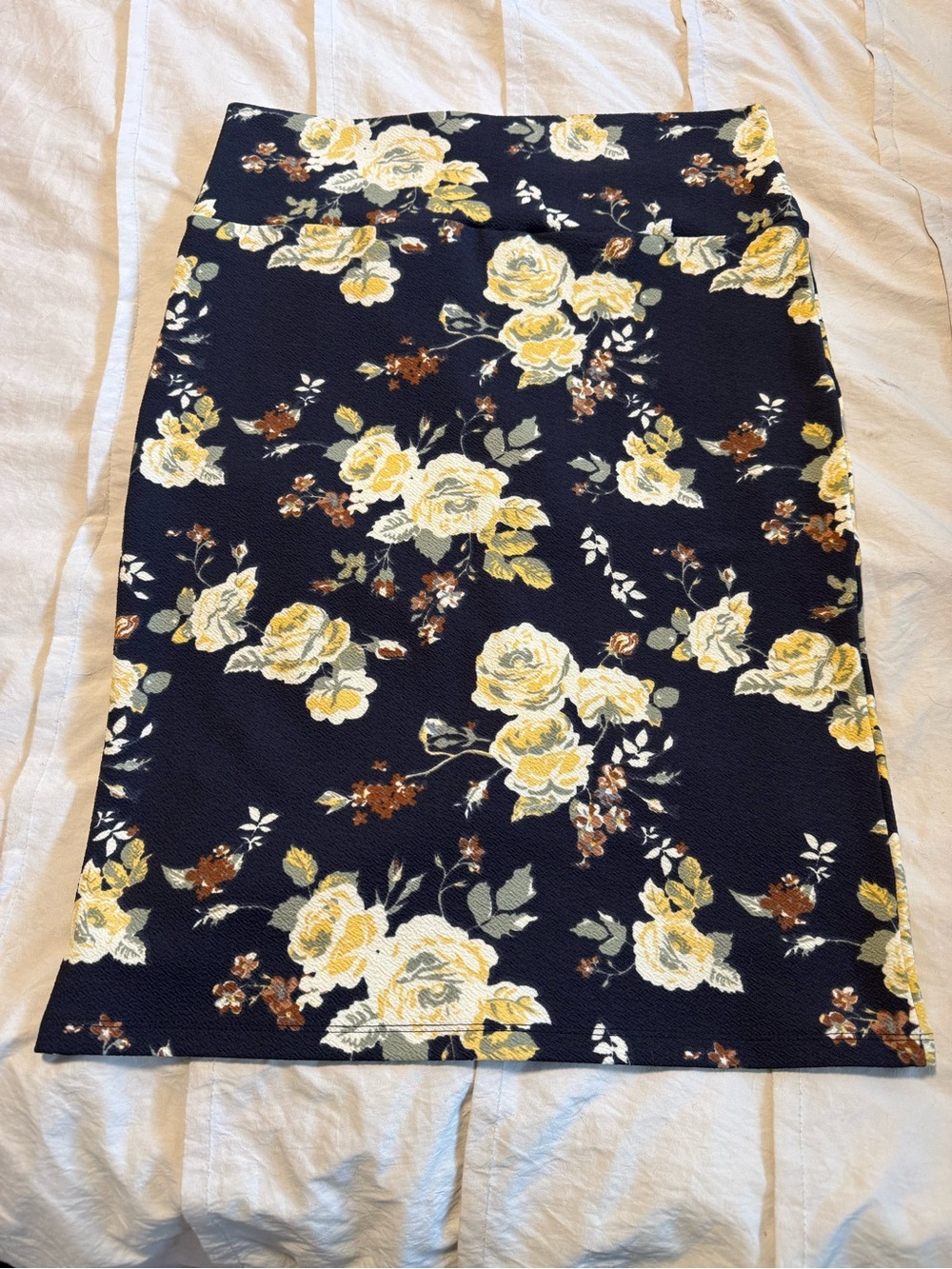 LuLaRoe Navy Pencil Skirt with Yellow Floral Pattern
